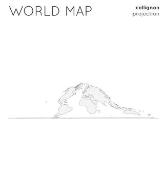 World map. Globe in collignon projection, plain style. Outline vector illus.. Foto stock