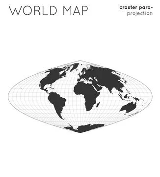 World map. Globe in craster parabolic projection, with graticule lines styl.. Illustrazione stock