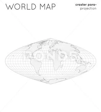 World map. Globe in craster parabolic projection, with graticule lines ...