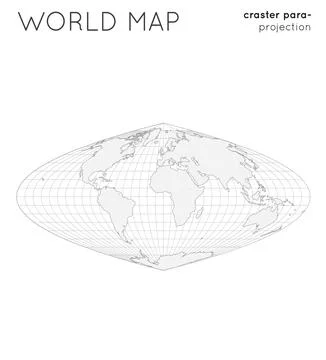 World map. Globe in craster parabolic projection, with graticule lines styl.. Illustrazione stock