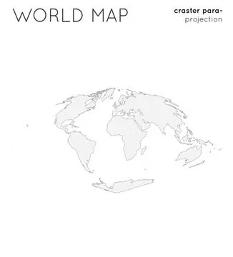 World map. Globe in craster parabolic projection, plain style. Outline vect.. Stock Illustration