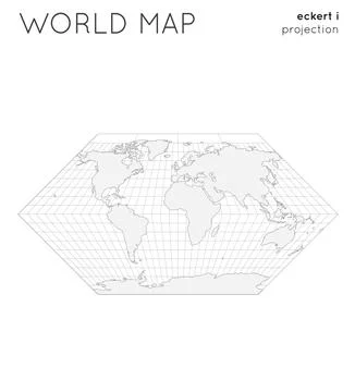 World map. Globe in eckert i projection, with graticule lines style. Outlin.. Illustrazione stock
