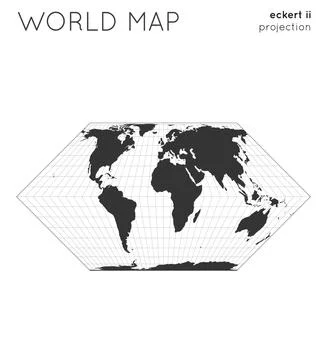 World map. Globe in eckert ii projection, with graticule lines style. Moder.. Illustrazione stock
