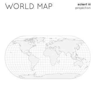 World map. Globe in eckert iii projection, with graticule lines style. Outl.. 스톡 일러스트