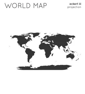World map. Globe in eckert iii projection, plain style. Modern vector illus.. Stock Illustration