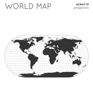 World map. Globe in eckert iii projection, with graticule lines style. Mode.. イラスト素材