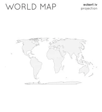 World map. Globe in eckert iv projection, plain style. Outline vector illus.. イラスト素材