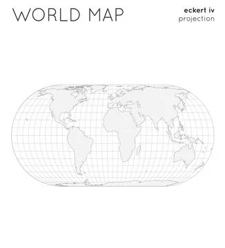 World map. Globe in eckert iv projection, with graticule lines style. Outli.. Illustrazione stock