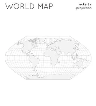 World map. Globe in eckert v projection, with graticule lines style. Outlin.. Stock Photos