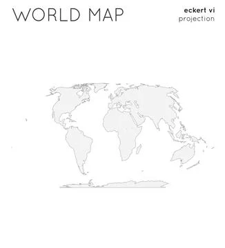World map. Globe in eckert vi projection, plain style. Outline vector illus.. Stock Illustration
