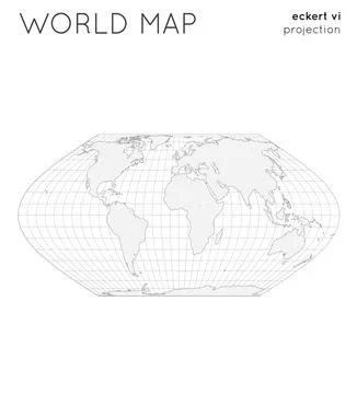 World map. Globe in eckert vi projection, with graticule lines style. Outli.. Stock Photos
