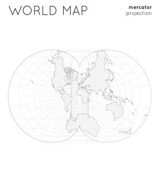 World map. Globe in eisenlohr projection, with graticule lines style. Outli.. Illustrazione stock