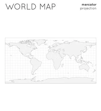 World map. Globe in equirectangular (plate carree) projection, with graticu.. Illustrazione stock