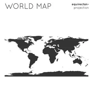World map. Globe in equirectangular (plate carree) projection, plain style... Illustrazione stock
