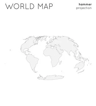 World map. Globe in hammer projection, plain style. Outline vector illustra.. Stock Illustration