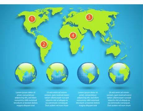 World map with globe infographic template 库存插图