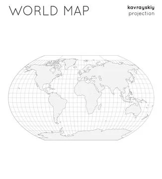 World map. Globe in kavrayskiy vii projection, with graticule lines style. .. Illustrazione stock