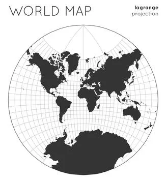 World map. Globe in lagrange projection, with graticule lines style. Modern.. Illustrazione stock
