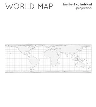 World map. Globe in lambert cylindrical equal-area projection, with graticu.. Illustrazione stock