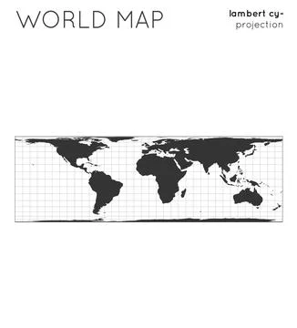 World map. Globe in lambert cylindrical equal-area projection, with graticu.. 스톡 사진
