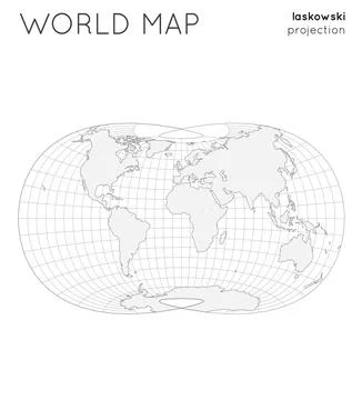 World map. Globe in laskowski projection, with graticule lines style. Outli.. Illustrazione stock