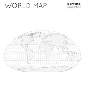 World map. Globe in loximuthal projection, with graticule lines style. Outl.. Illustrazione stock