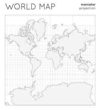 World map. Globe in mercator projection, with graticule lines style. Outlin.. 스톡 일러스트