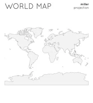 World map. Globe in miller projection, plain style. Outline vector illustra.. Stock Illustration