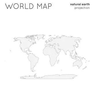 World map. Globe in natural earth projection, plain style. Outline vector i.. Illustrazione stock