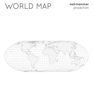 World map. Globe in nell-hammer projection, with graticule lines style. Out.. Illustrazione stock