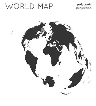 World map. Globe in polyconic projection, plain style. Modern vector illust.. Illustrazione stock