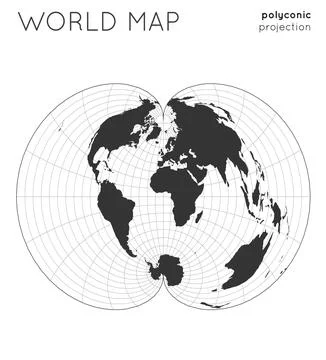 World map. Globe in polyconic projection, with graticule lines style. Moder.. Illustrazione stock