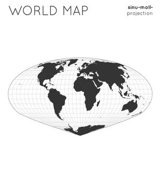 World map. Globe in sinu-mollweide projection, with graticule lines style. .. Illustrazione stock