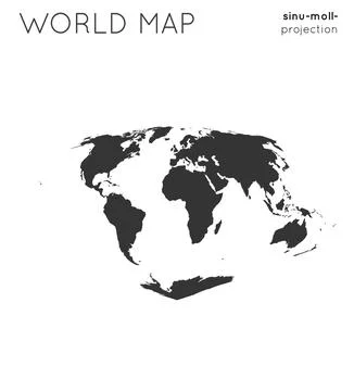 World map. Globe in sinu-mollweide projection, plain style. Modern vector i.. Stock Illustration