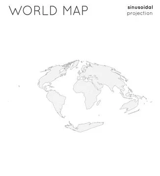 World map. Globe in sinusoidal projection, plain style. Outline vector illu.. Illustrazione stock