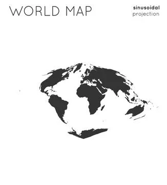 World map. Globe in sinusoidal projection, plain style. Modern vector illus.. Illustrazione stock