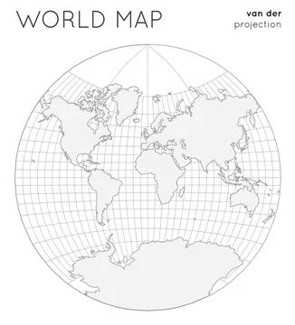 World map. Globe in van der grinten projection, with graticule lines style... Illustrazione stock