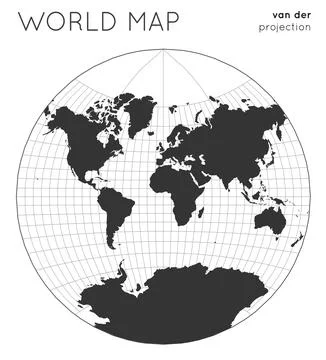 World map. Globe in van der grinten projection, with graticule lines style... Illustrazione stock