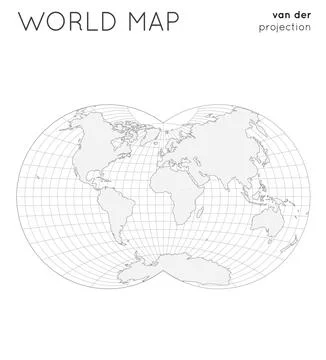 World map. Globe in van der grinten iv projection, with graticule lines sty.. Illustrazione stock