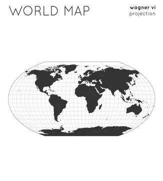 World map. Globe in wagner vi projection, with graticule lines style. Moder.. Illustrazione stock