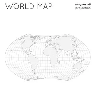 World map. Globe in wagner vii projection, with graticule lines style. Outl.. Illustrazione stock