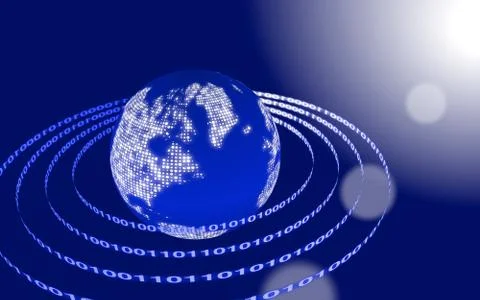 World map with glowing data centers and sun flare Stock Illustration