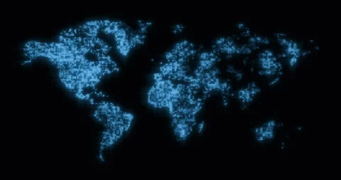 World map with glowing dots in blue color on black background, globalization Stock Footage 291838468
