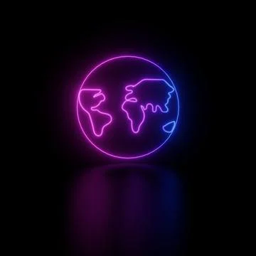 World map glowing icon or Logo Neon Glowing 3D Illustration image Illustration
