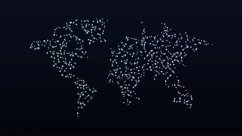 World map of glowing network nodes with data packets flowing along connecti.. Stock Illustration