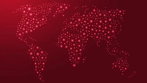 World map from glowing red dots of stars Stock Footage 221982857