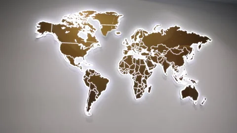 World map, glowing wall, artistic map Stock-Footage 320140991