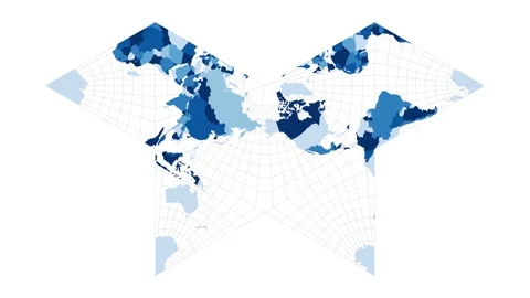 World Map. Gnomonic butterfly projection. Loopable rotating map of the world.... Stock Footage 229401638