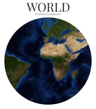 World Map. Gnomonic projection. High detail. Physical Earth map. June View... Ilustração Stock