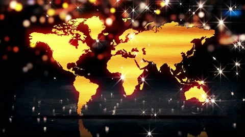 World Map Gold City Light Shine Bokeh 3D Background Loop Animation - 4K Stock Footage 40752152
